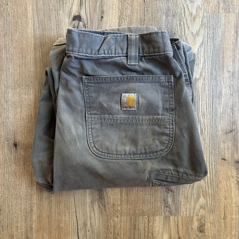Carhartt Relaxed Fit Gray Canvas Cotton Straight Leg Workwear Pants 36x34